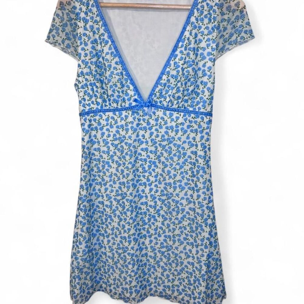 White Fox Boutique Blue Floral Cottagecore Coquette Mini Dress